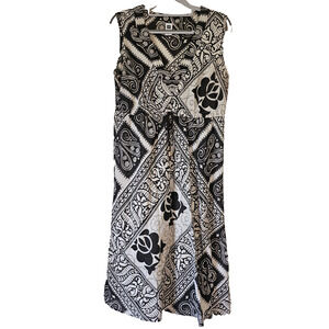 GAP Sleeveless Midi Dress – Black White Paisley Print – Draw String Waist Size L